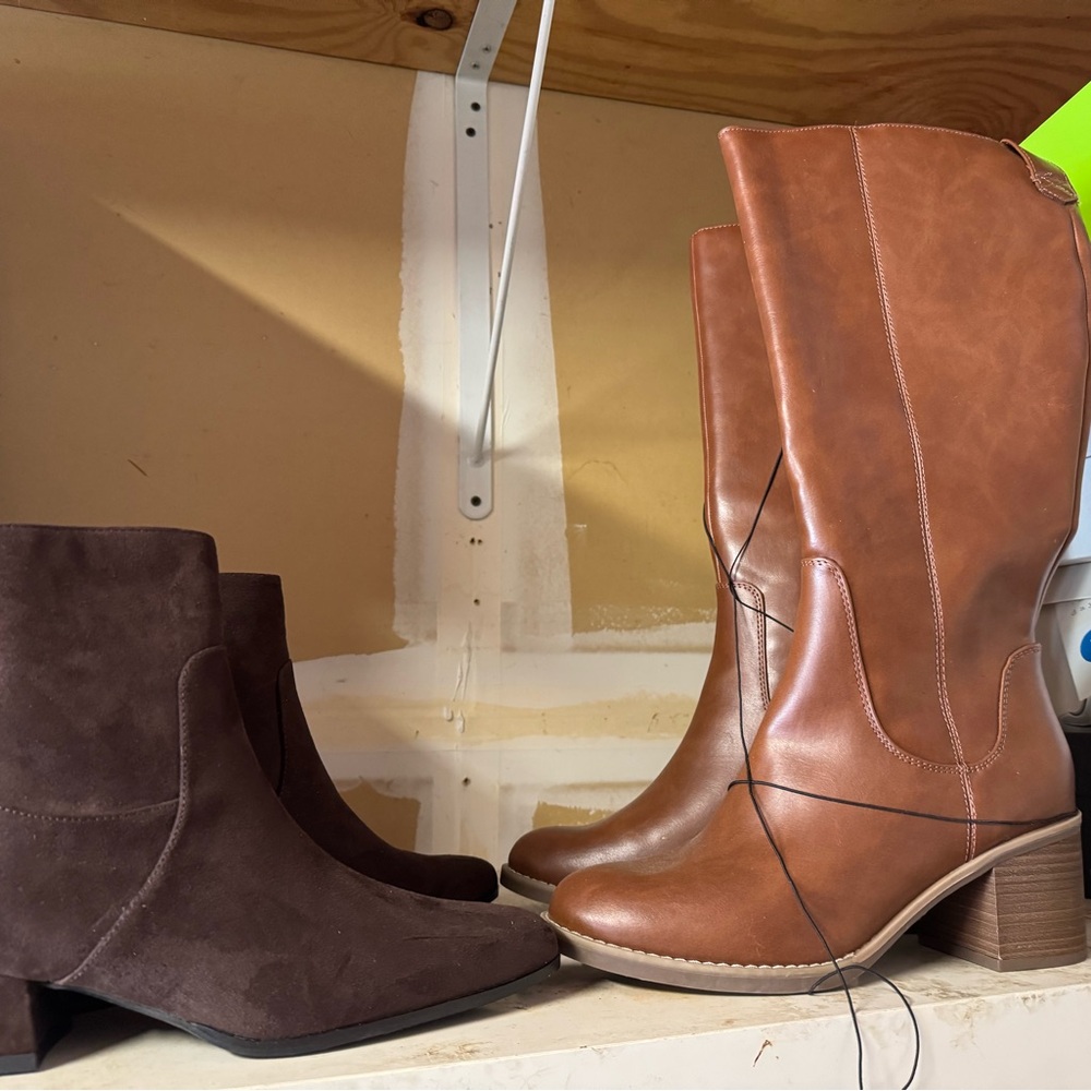Universal Thread Brown and Dark Brown Mixed-Material Heeled Boots - 2 FOR 25